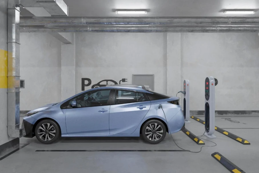Carregadores para carros elétricos na garagem do condomínio